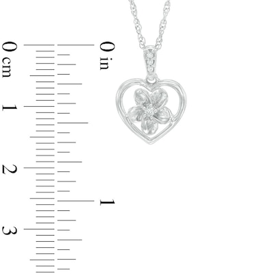 Diamond Accent Heart Frame Flower Pendant in Sterling Silver