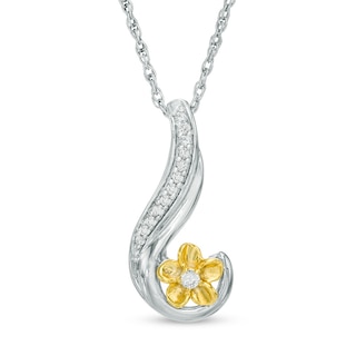 Diamond Accent Curlique Flower Pendant in Sterling Silver and 10K Gold