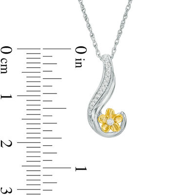 Diamond Accent Curlique Flower Pendant in Sterling Silver and 10K Gold