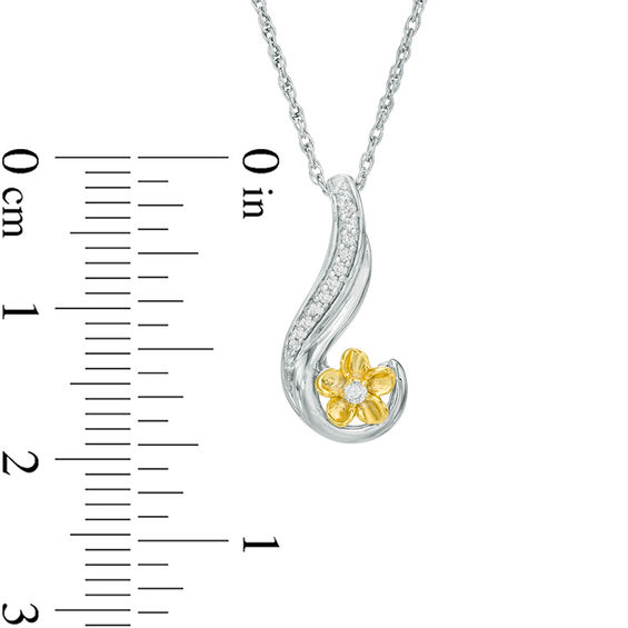 Diamond Accent Curlique Flower Pendant in Sterling Silver and 10K Gold