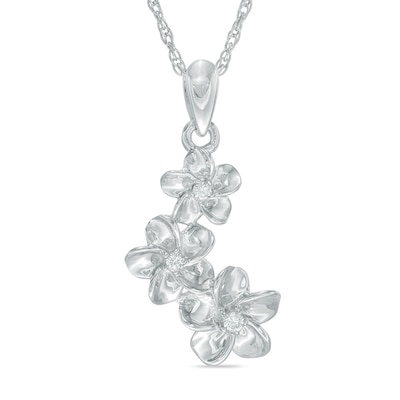 Diamond Accent Triple Pinwheel Flower Drop Pendant in Sterling Silver