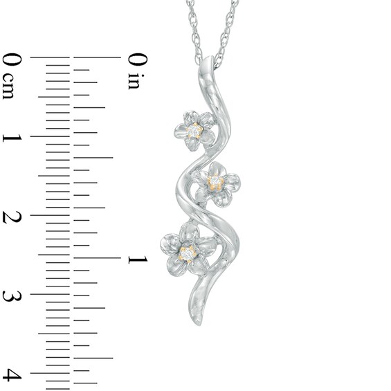 Diamond Accent Triple Pinwheel Flower Drop Pendant in Sterling Silver and 10K Gold