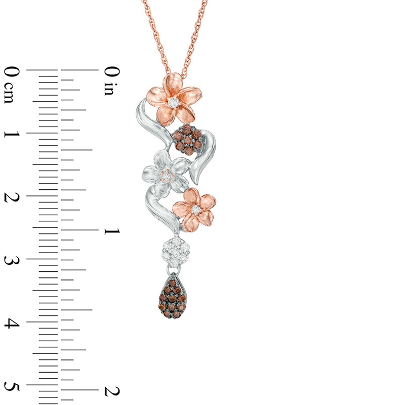 0.30 CT. T.W. Champagne and White Diamond Flower Pendant in Sterling Silver and 10K Rose Gold|Peoples Jewellers