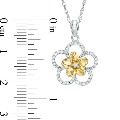 "Flowers of Love" 0.15 CT. T.W. Diamond Double Pinwheel Frame Pendant in Sterling Silver and 10K Gold