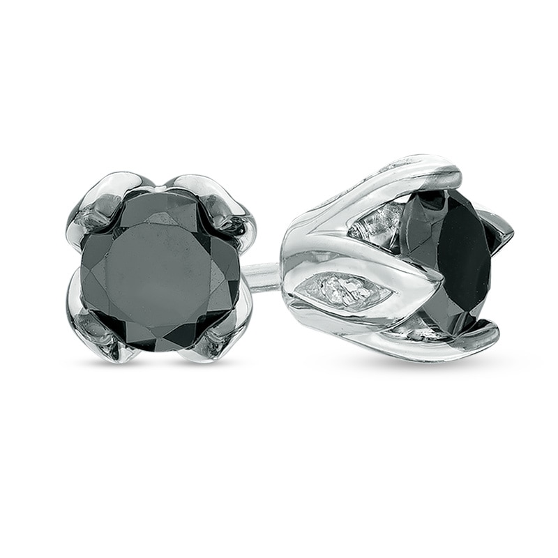 0.95 CT. T.W. Enhanced Black and White Diamond Tulip Stud Earrings in 10K White Gold|Peoples Jewellers