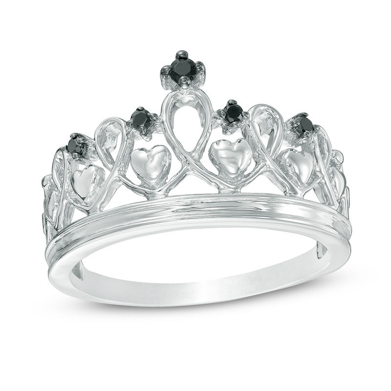 Black Diamond Accent Heart Crown Ring in Sterling Silver | Peoples