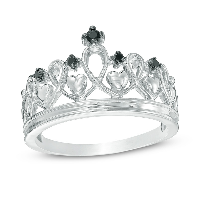 Black Diamond Accent Heart Crown Ring in Sterling Silver|Peoples Jewellers