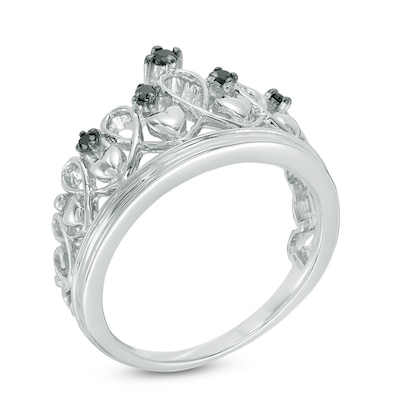 Black Diamond Accent Heart Crown Ring in Sterling Silver