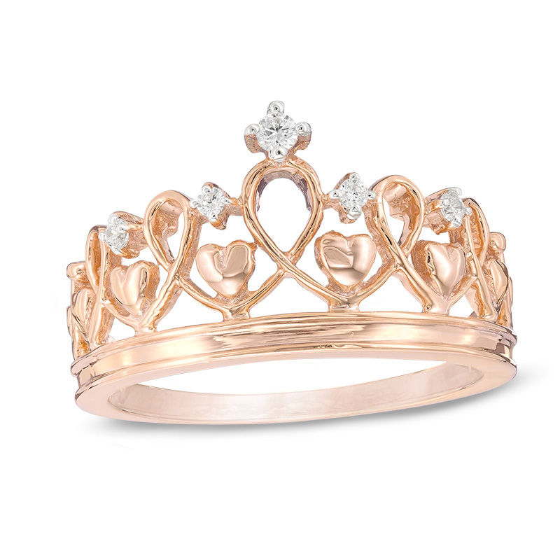 Diamond Accent Heart Crown Ring in Sterling Silver with 14K Rose Gold Plate|Peoples Jewellers