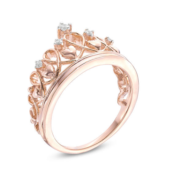 Diamond Accent Heart Crown Ring in Sterling Silver with 14K Rose Gold Plate