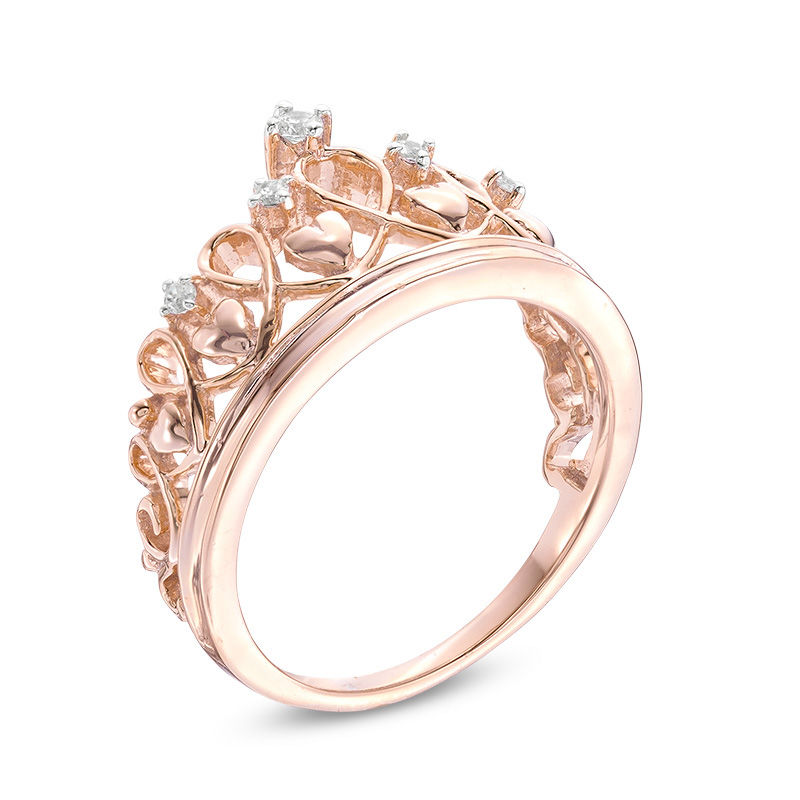 Diamond Accent Heart Crown Ring in Sterling Silver with 14K Rose Gold Plate|Peoples Jewellers