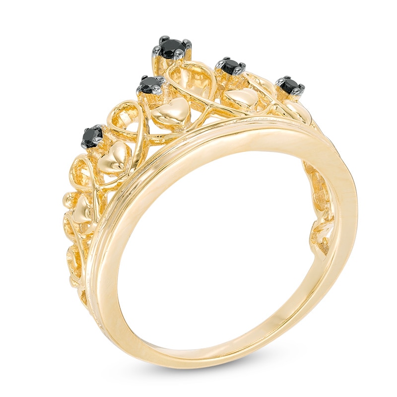 Main Image 2 of Black Diamond Accent Heart Crown Ring in Sterling Silver with 14K Gold Plate