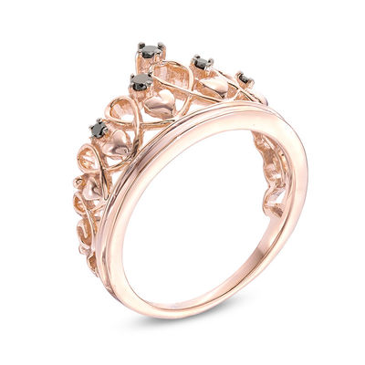 Black Diamond Accent Heart Crown Ring in Sterling Silver with 14K Rose Gold Plate