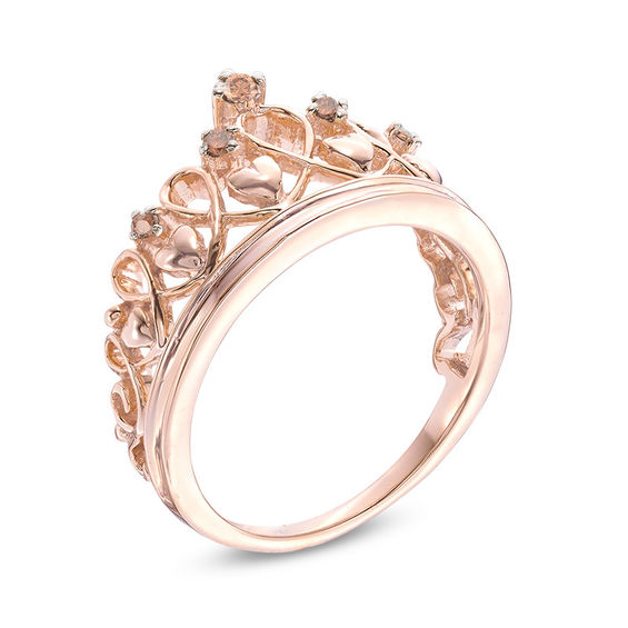 Champagne Diamond Accent Heart Crown Ring in Sterling Silver with 14K Rose Gold Plate