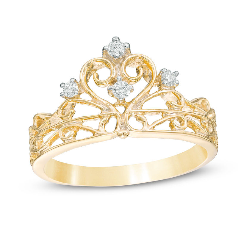 0.09 CT. T.W. Diamond Crown Ring in Sterling Silver with 14K Gold Plate|Peoples Jewellers