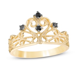 0.09 CT. T.W. Black Diamond Crown Ring in Sterling Silver with 14K Gold Plate