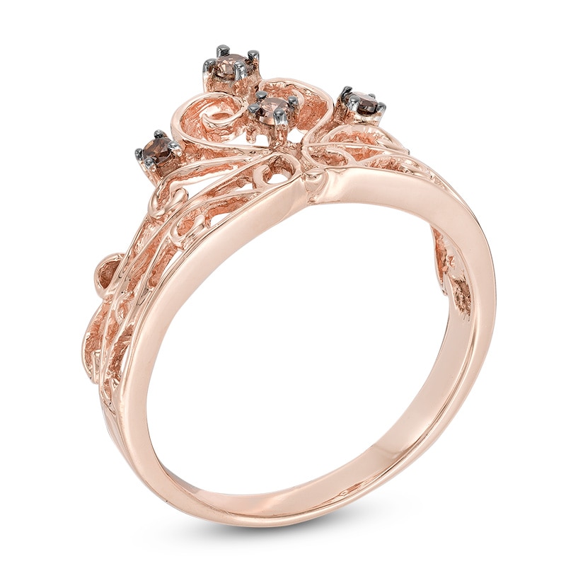 0.09 CT. T.W. Champagne Diamond Crown Ring in Sterling Silver with 14K Rose Gold Plate|Peoples Jewellers