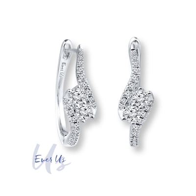 Ever Us™ CT. T.W. Two-Stone Diamond Bypass Hoop Earrings in 14K White Gold