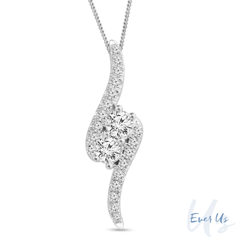 Main Image 1 of Ever Us™ 0.50 CT. T.W. Two-Stone Diamond Bypass Pendant in 14K White Gold - 19&quot;