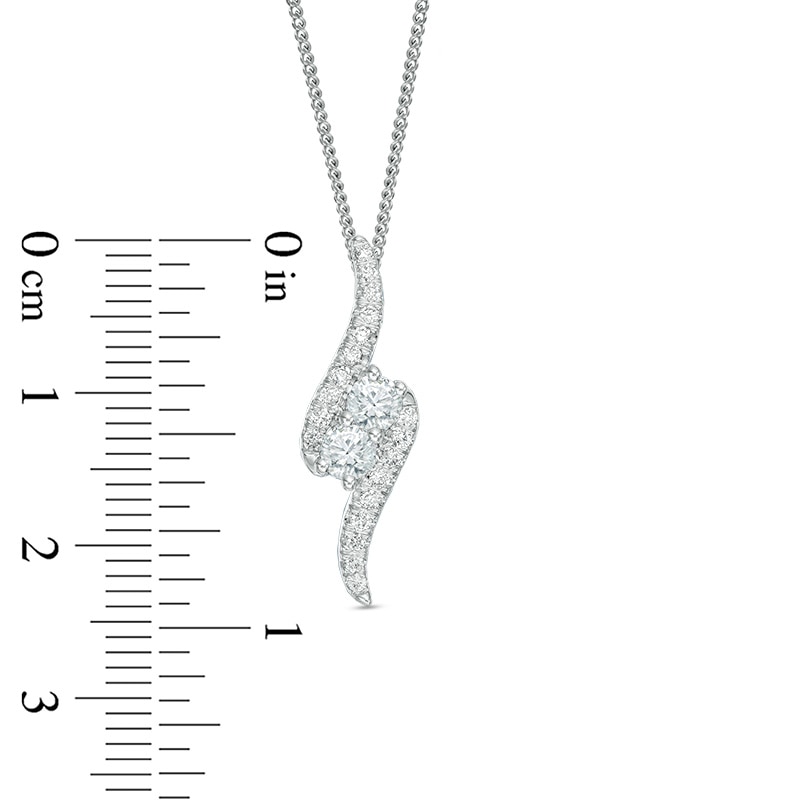 Main Image 2 of Ever Us™ 0.50 CT. T.W. Two-Stone Diamond Bypass Pendant in 14K White Gold - 19&quot;