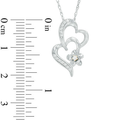 0.09 CT. T.W. Diamond Tilted Double Heart Flower Pendant in Sterling Silver and 10K Gold