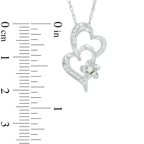 0.09 CT. T.W. Diamond Tilted Double Heart Flower Pendant in Sterling Silver and 10K Gold