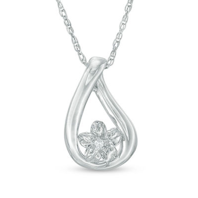 Diamond Accent Flower Teardrop Pendant in Sterling Silver