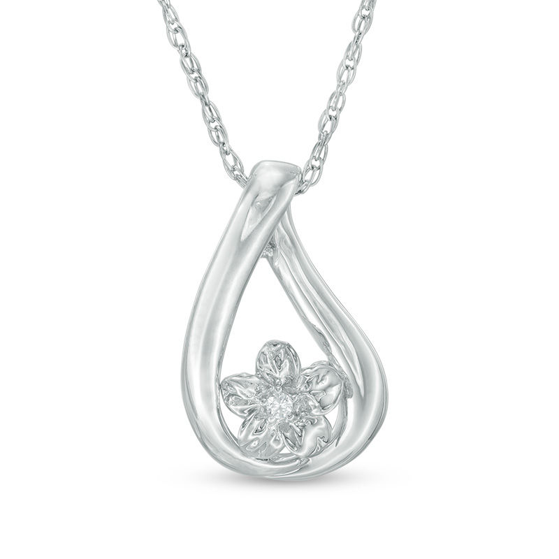 Diamond Accent Flower Teardrop Pendant in Sterling Silver|Peoples Jewellers