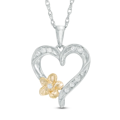 0.09 CT. T.W. Diamond Twist Heart Flower Pendant in Sterling Silver and 10K Gold