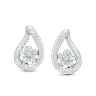 Diamond Accent Flower Teardrop Earrings in Sterling Silver