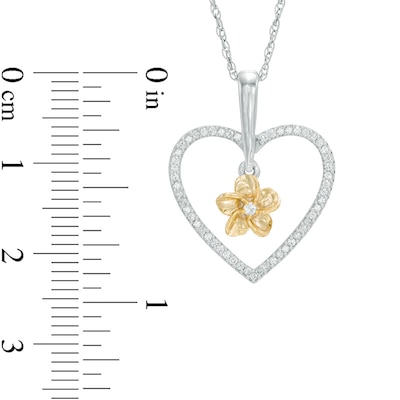 0.18 CT. T.W. Diamond Heart Frame Flower Pendant in Sterling Silver and 10K Gold