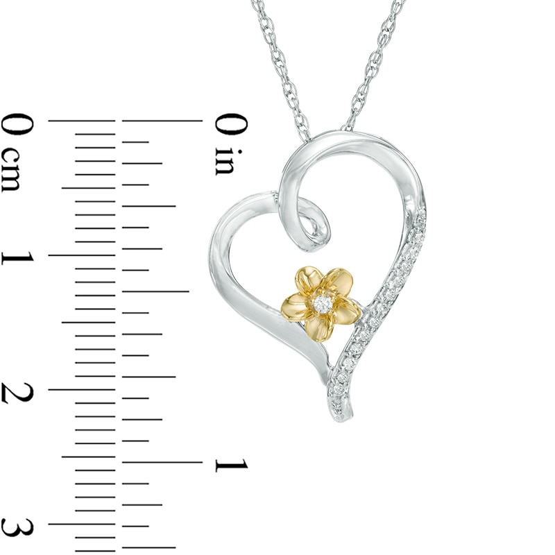 Diamond Accent Tilting Heart Flower Pendant in Sterling Silver and 10K Gold|Peoples Jewellers