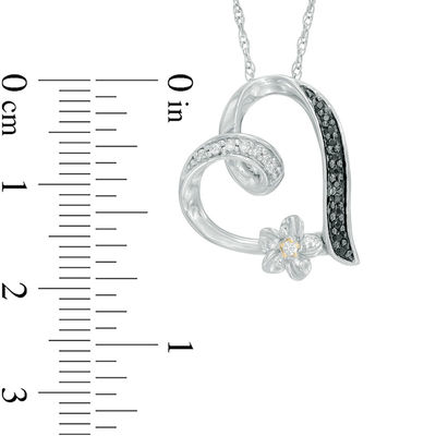 0.11 CT. T.W. Enhanced Black and White Diamond Tilted Heart Flower Pendant in Sterling Silver and 10K Gold