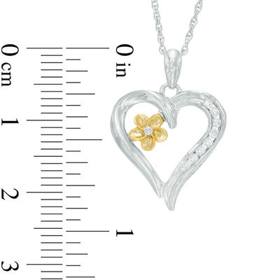 0.09 CT. T.W. Diamond Heart Flower Pendant in Sterling Silver and 10K Gold