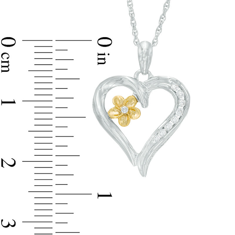 0.09 CT. T.W. Diamond Heart Flower Pendant in Sterling Silver and 10K Gold