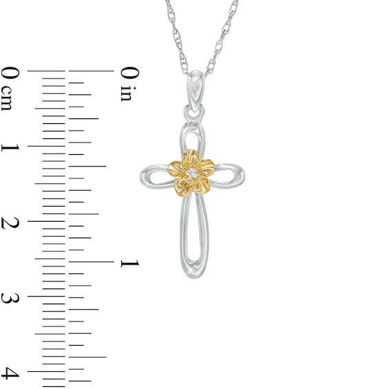 Diamond Accent Looped Cross Flower Pendant in Sterling Silver and 10K Gold