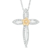 Thumbnail Image 0 of 0.23 CT. T.W. Diamond Open Cross Flower Pendant in Sterling Silver and 10K Gold
