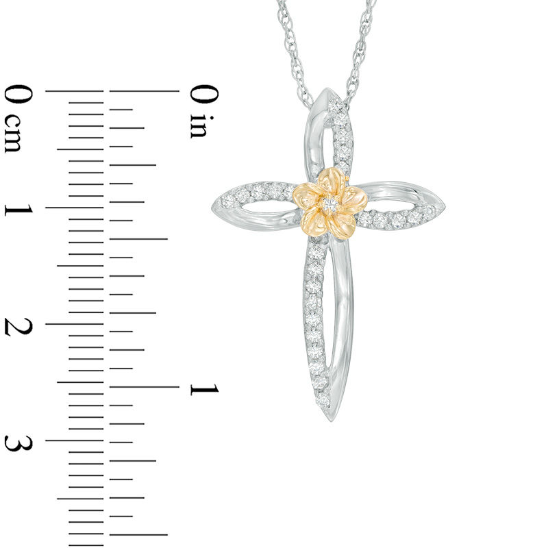 0.23 CT. T.W. Diamond Open Cross Flower Pendant in Sterling Silver and 10K Gold