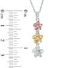 Diamond Accent Flower Triple Drop Pendant in Sterling Silver and 10K Two-Tone Gold