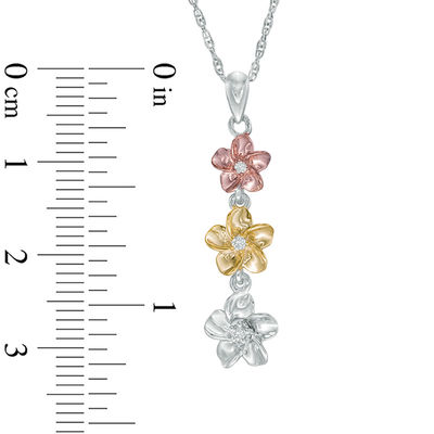 Diamond Accent Flower Triple Drop Pendant in Sterling Silver and 10K Two-Tone Gold