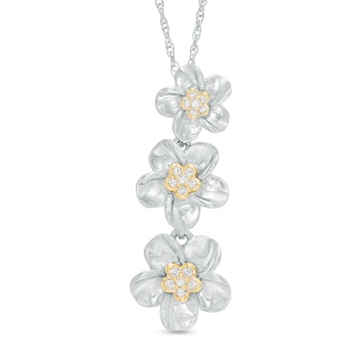 0.11 CT. T.W. Diamond Triple Pinwheel Flower Swirl Drop Pendant in Sterling Silver and 10K Gold