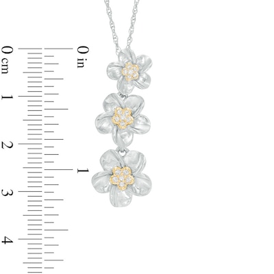 0.11 CT. T.W. Diamond Triple Pinwheel Flower Swirl Drop Pendant in Sterling Silver and 10K Gold