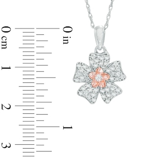 0.30 CT. T.W. Diamond Double Flower Pendant in Sterling Silver and 10K Rose Gold