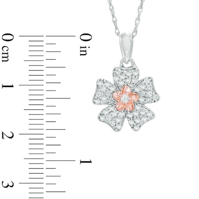 0.30 CT. T.W. Diamond Double Flower Pendant in Sterling Silver and 10K Rose Gold