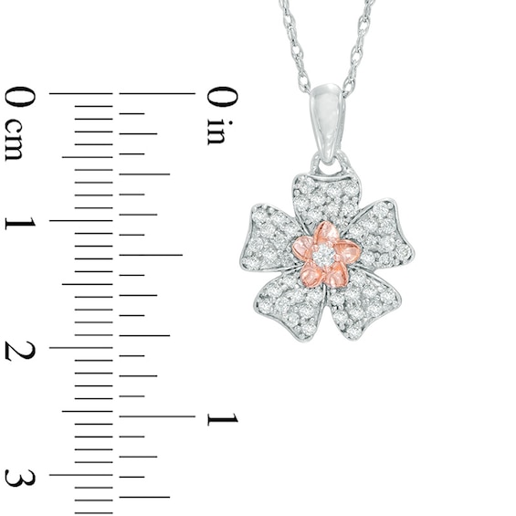 0.30 CT. T.W. Diamond Double Flower Pendant in Sterling Silver and 10K Rose Gold