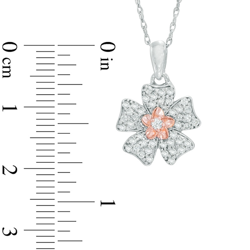 0.30 CT. T.W. Diamond Double Flower Pendant in Sterling Silver and 10K Rose Gold|Peoples Jewellers