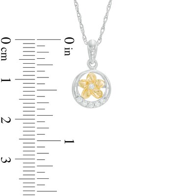 Diamond Accent Circle Frame Flower Pendant in Sterling Silver and 10K Gold