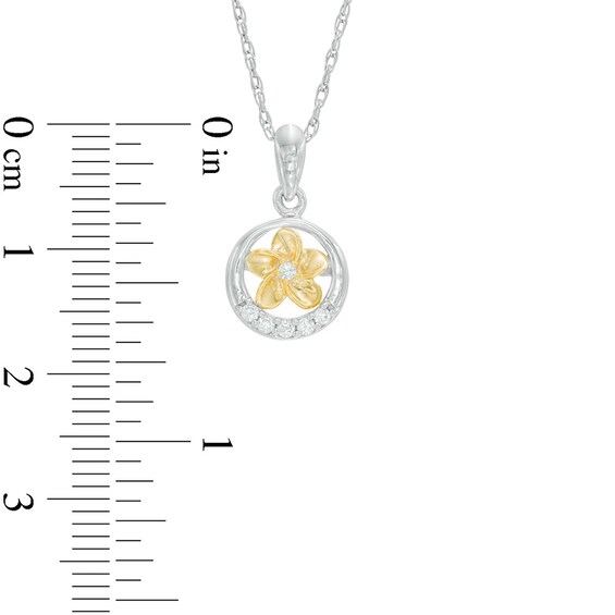 Diamond Accent Circle Frame Flower Pendant in Sterling Silver and 10K Gold