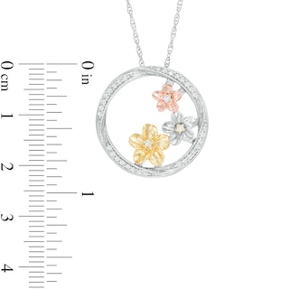 0.18 CT. T.W. Diamond Triple Pinwheel Flower Swirl Circle Pendant in Sterling Silver and 10K Two-Tone Gold