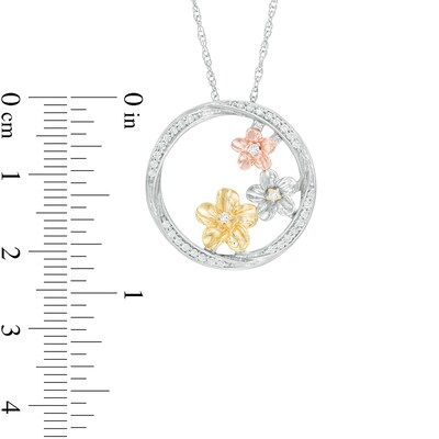 0.18 CT. T.W. Diamond Triple Pinwheel Flower Swirl Circle Pendant in Sterling Silver and 10K Two-Tone Gold